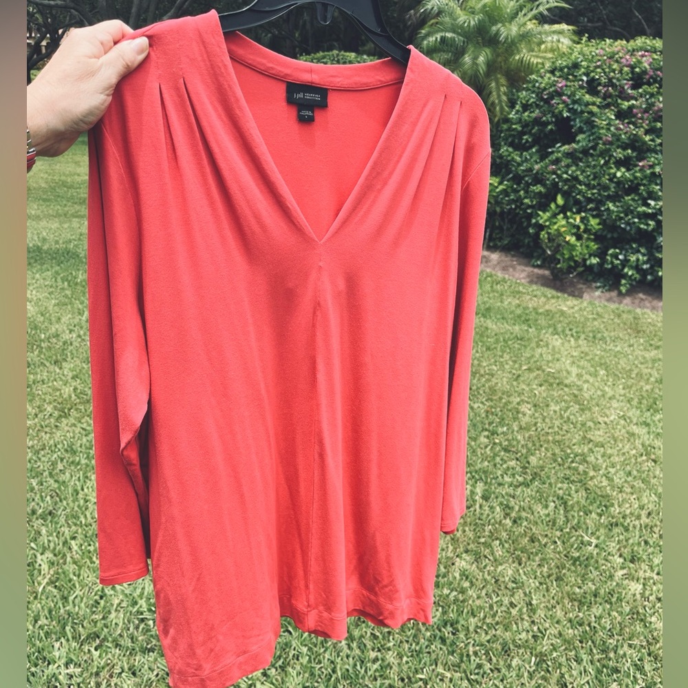 J. Jill Coral V-Neck Long Sleeve Blouse